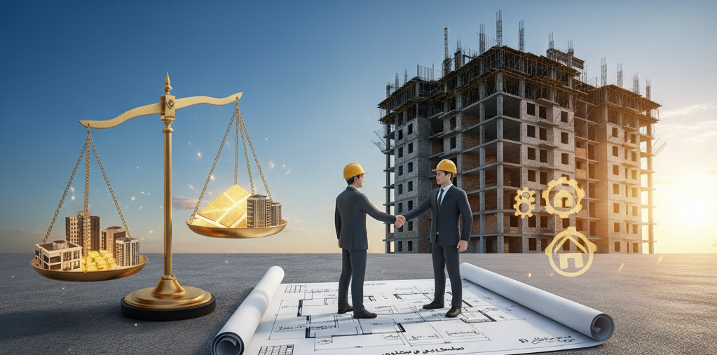 جامع‌ترین راهنمای فرمول طلایی تقسیم واحدها در قرارداد مشارکت در ساخت. با یادگیری نحوه محاسبه درصد دقیق سهم مالک و سازنده، درصد مشارکت (۶۰ به ۴۰، ۵۰ به ۵۰) و نکات حقوقی، یک قرارداد مشارکت منصفانه و پرسود ببندید.
